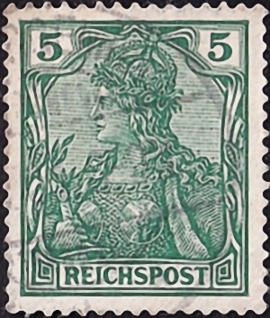 Германия , рейх . 1900 год . Германия с императорской короной 5 pf . Каталог 1,40  фунтов.
